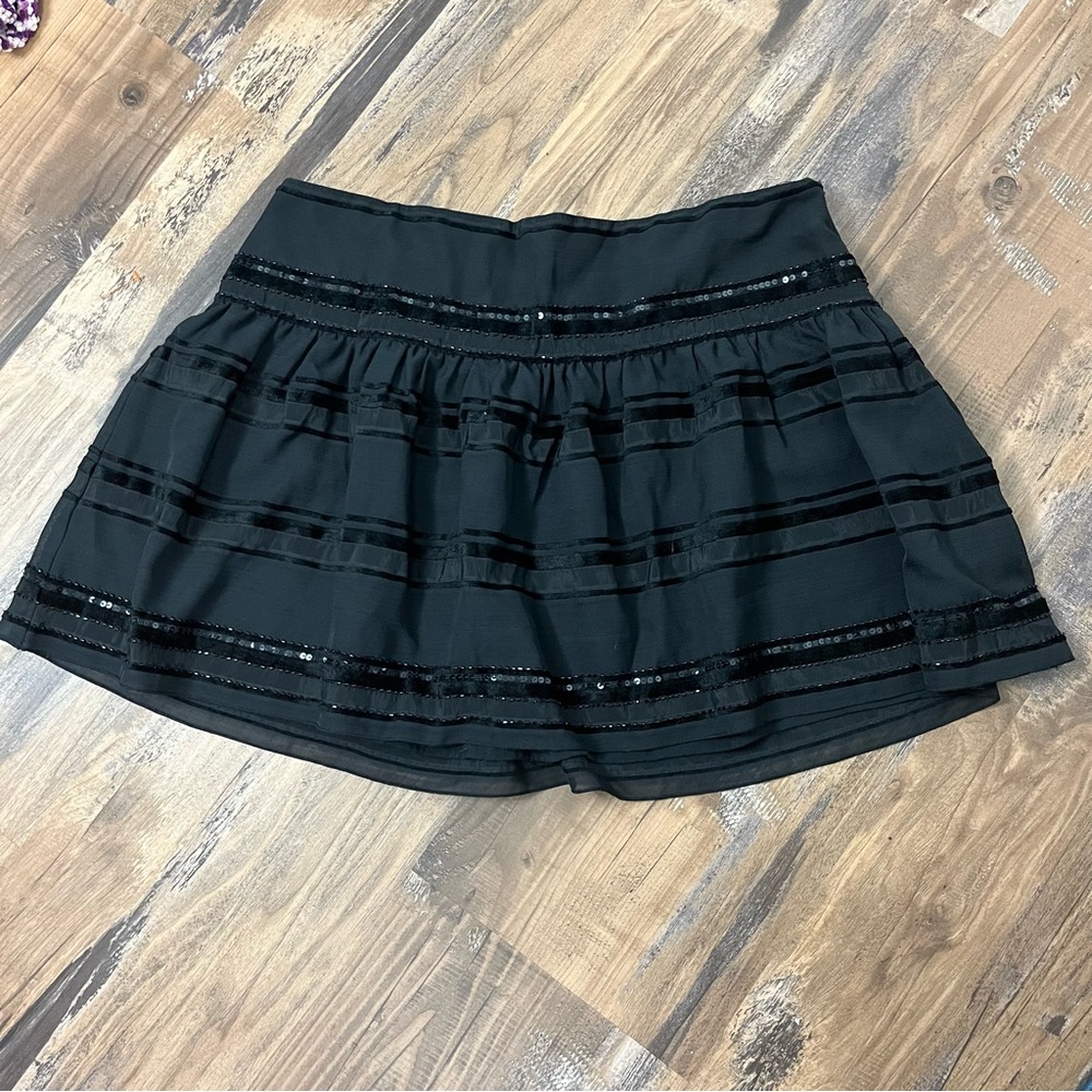 VTG Guess Y2K Black Sequin Beaded Mini Lined Women's Skirt Boho New Years Eve